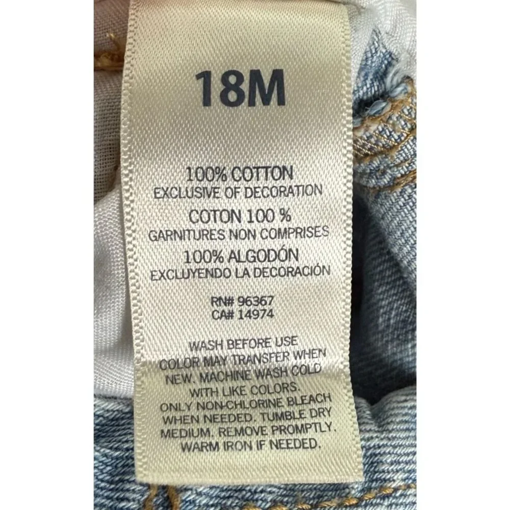 OshKosh B'Gosh Baby Girl‎ Denim Bibs 18M Light Wash Cotton White Bow Adjustable